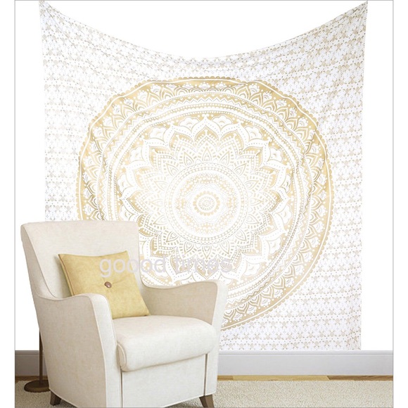 Gold and White Mandala Tapestry - Picture 2 of 6